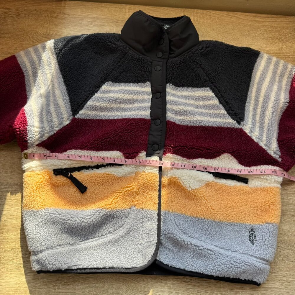Free People Movement Hit The Slopes Printed Fleece Jacket Papaya Stripe Small - Picture 8 of 13
